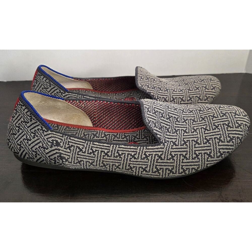 Rothy’s Retired Charcoal Gray Grid Pattern Loafer Flats Slip On Size 7